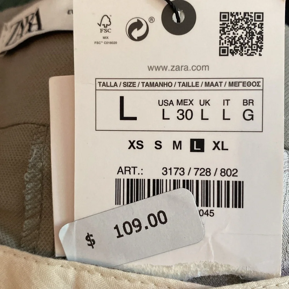 NWT. Zara Limited Edition Gray Contrast Waist Pants/Trousers. Size L.
